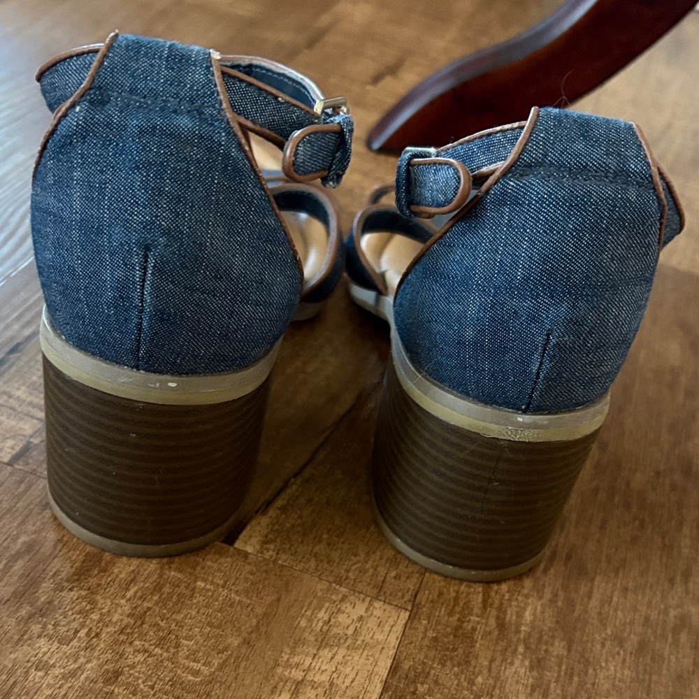 Dr. Scholl's Denim Strappy Block Heel Sandals - Picture 7 of 9